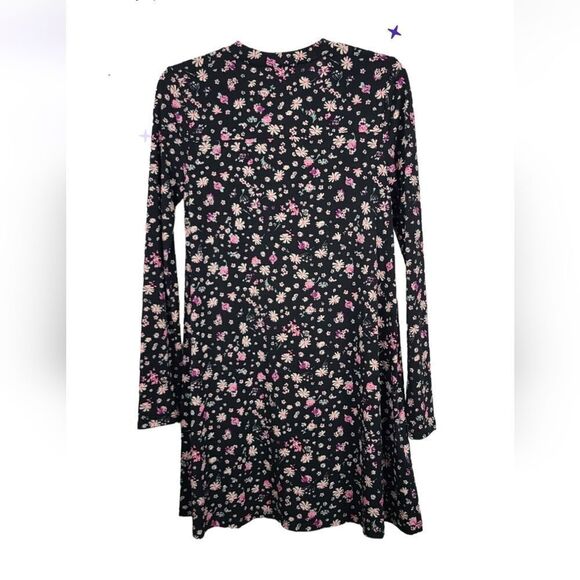 BCBG Long Sleeve Ditsy Print A-Line Dress BCBGeneration Black Jersey Knit Swing - Picture 8 of 11